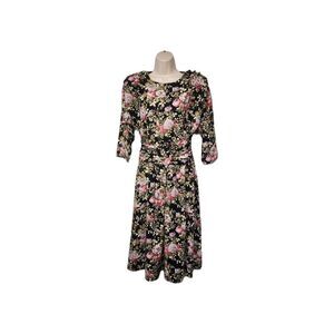 TJuniors Vintage 80s Paquette Floral Fit & Flare 3/4 Sleeve Dress Size 9